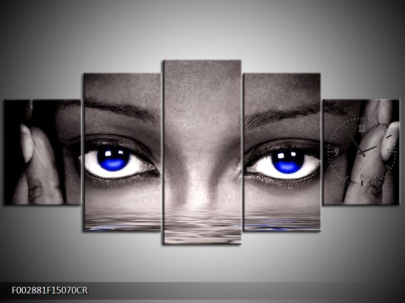 Klok schilderij Ogen | Blauw, Grijs, Zwart | 150x70cm 5Luik