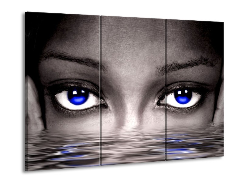 Canvas schilderij Ogen | Blauw, Grijs, Zwart | 90x60cm 3Luik