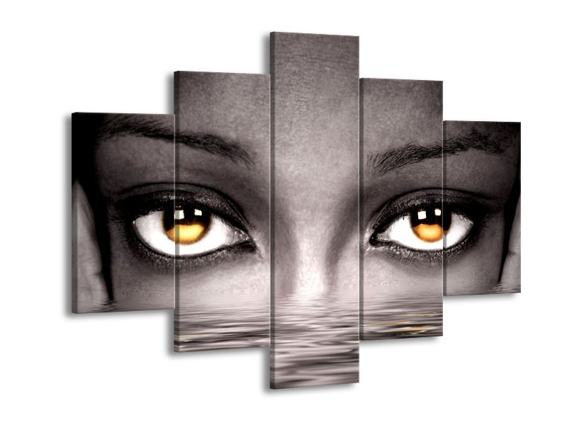 Canvas schilderij Ogen | Geel, Grijs, Zwart | 150x105cm 5Luik