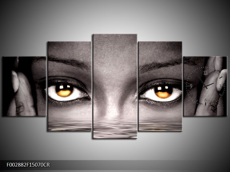 Klok schilderij Ogen | Geel, Grijs, Zwart | 150x70cm 5Luik