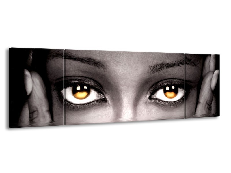 Canvas schilderij Ogen | Geel, Grijs, Zwart | 170x50cm 3Luik