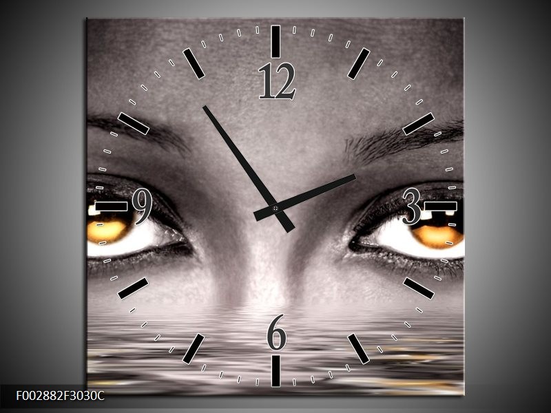 Klok schilderij Ogen | Geel, Grijs, Zwart | 30x30cm 1Luik