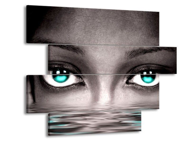 Canvas schilderij Ogen | Blauw, Grijs, Zwart | 115x85cm 4Luik