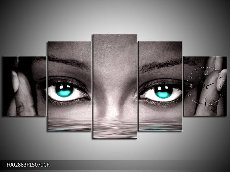 Klok schilderij Ogen | Blauw, Grijs, Zwart | 150x70cm 5Luik