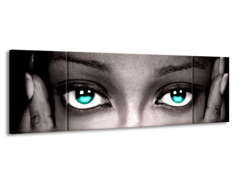 Canvas schilderij Ogen | Blauw, Grijs, Zwart | 170x50cm 3Luik