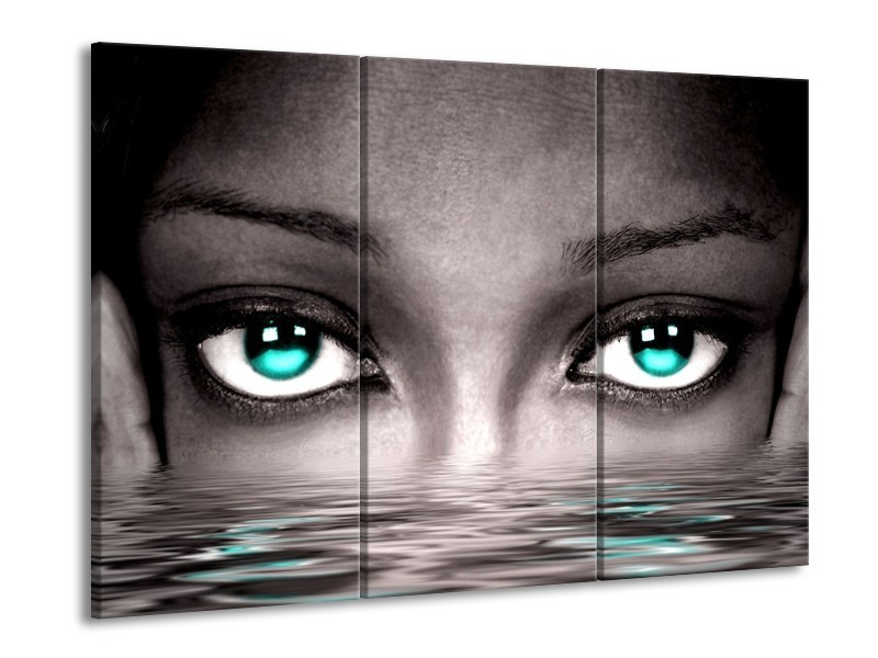 Canvas schilderij Ogen | Blauw, Grijs, Zwart | 90x60cm 3Luik