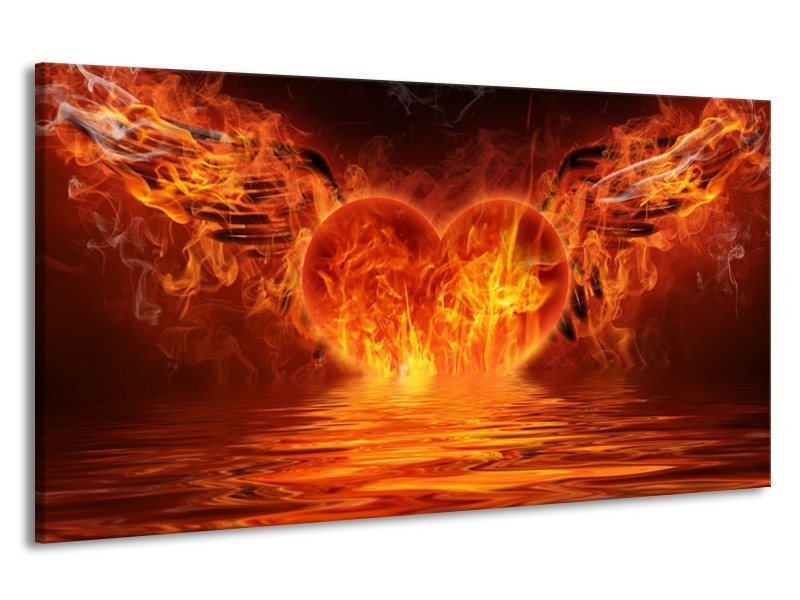 Canvas schilderij Hart | Oranje, Bruin, Geel | 190x100cm 1Luik