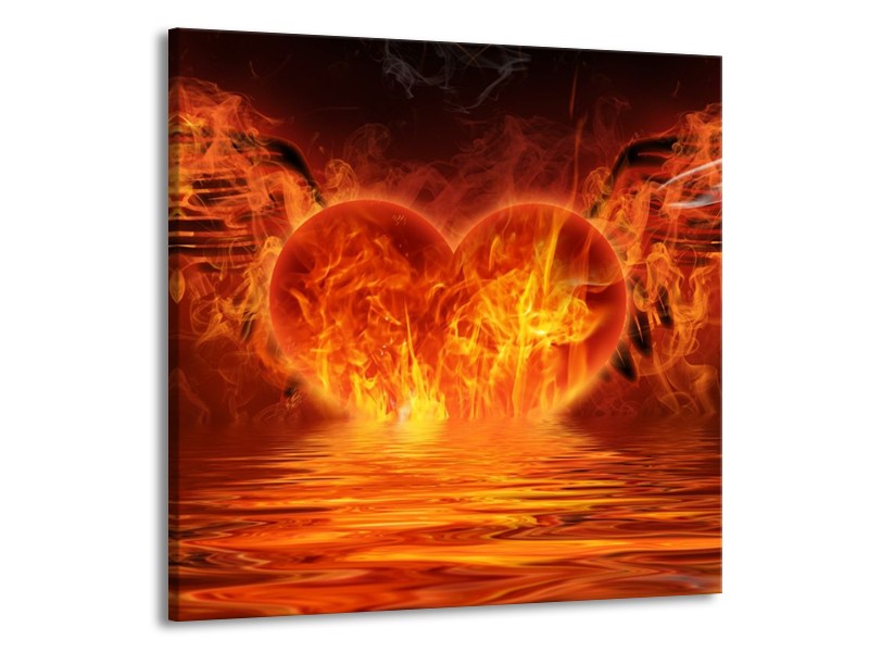 Canvas schilderij Hart | Oranje, Bruin, Geel | 70x70cm 1Luik