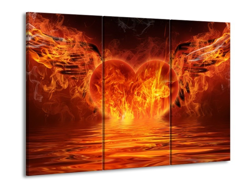 Canvas schilderij Hart | Oranje, Bruin, Geel | 90x60cm 3Luik