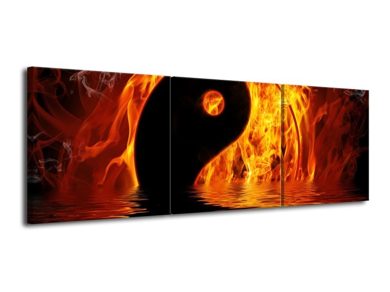 Canvas schilderij Teken | Oranje, Bruin, Zwart | 120x40cm 3Luik