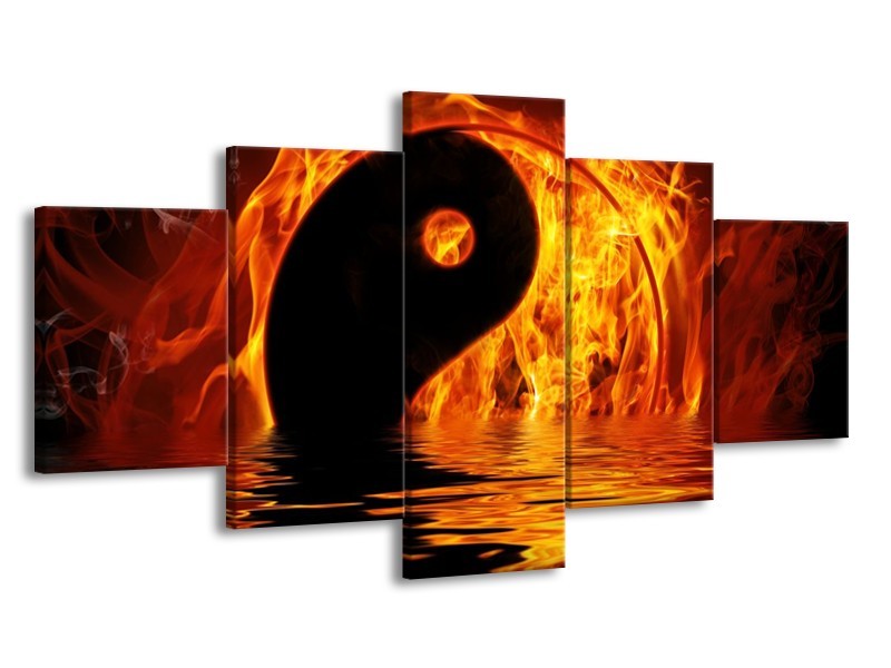 Canvas schilderij Teken | Oranje, Bruin, Zwart | 150x80cm 5Luik