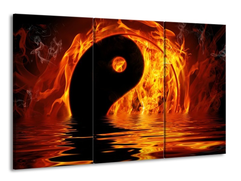 Glas schilderij Teken | Oranje, Bruin, Zwart | 165x100cm 3Luik