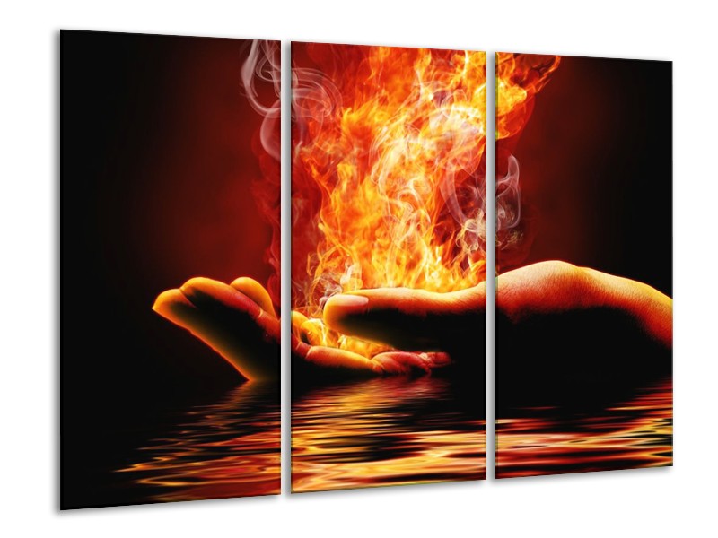 Canvas schilderij Hand | Oranje, Bruin, Zwart | 120x80cm 3Luik