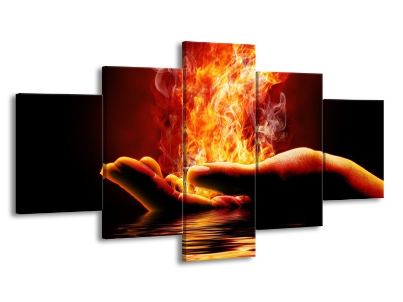Canvas schilderij Hand | Oranje, Bruin, Zwart | 150x80cm 5Luik