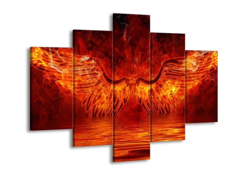 Canvas schilderij Engel | Oranje, Bruin, Zwart | 150x105cm 5Luik