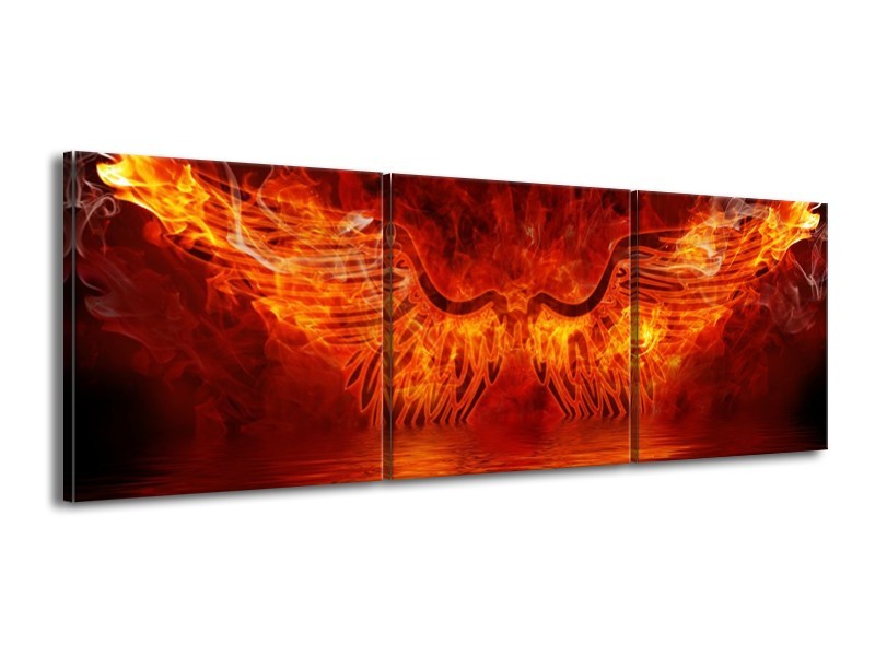 Glas schilderij Engel | Oranje, Bruin, Zwart | 150x50cm 3Luik