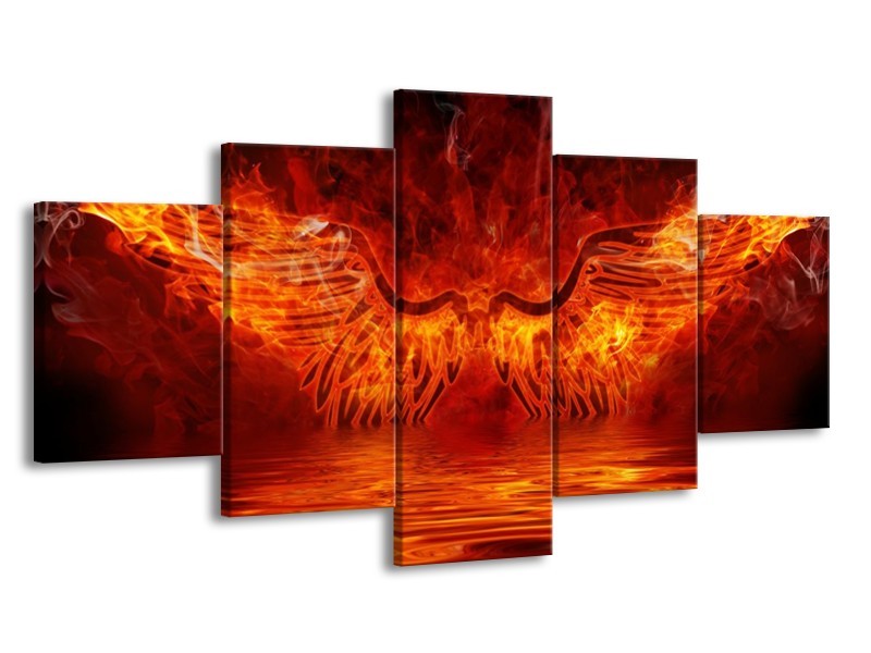 Canvas schilderij Engel | Oranje, Bruin, Zwart | 150x80cm 5Luik