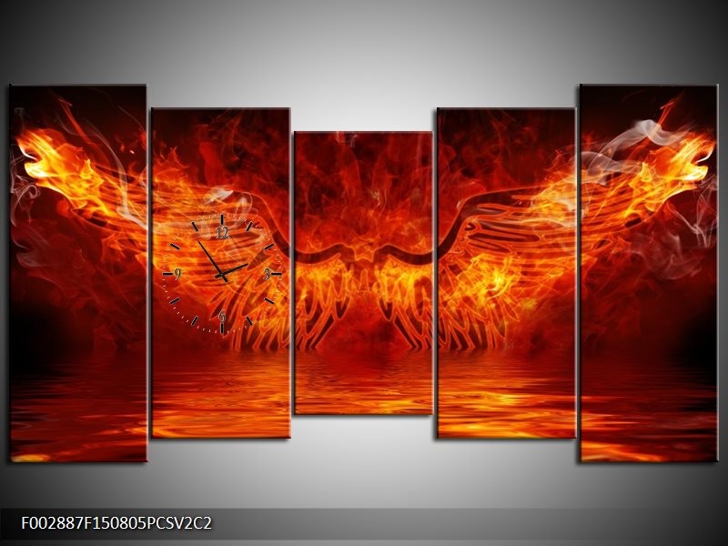 Klok schilderij Engel | Oranje, Bruin, Zwart | 150x80cm 5Luik