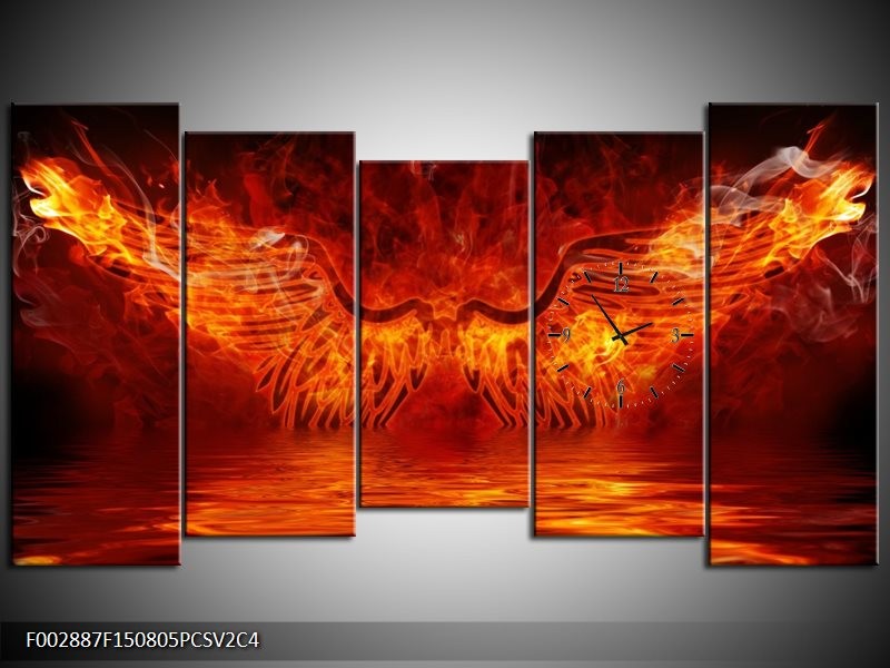Klok schilderij Engel | Oranje, Bruin, Zwart | 150x80cm 5Luik