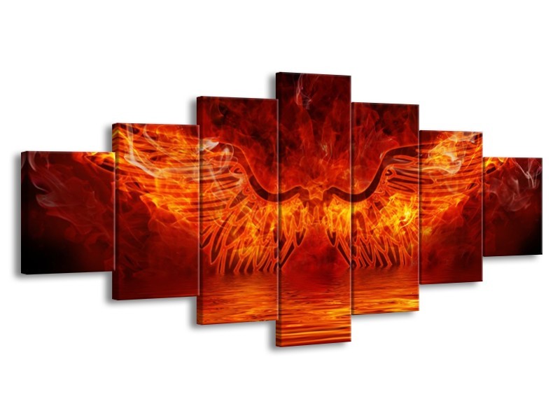 Canvas schilderij Engel | Oranje, Bruin, Zwart | 210x100cm 7Luik