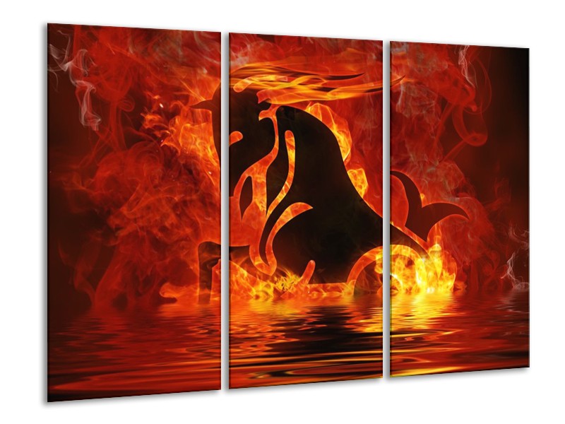 Canvas schilderij Abstract | Oranje, Bruin, Zwart | 120x80cm 3Luik