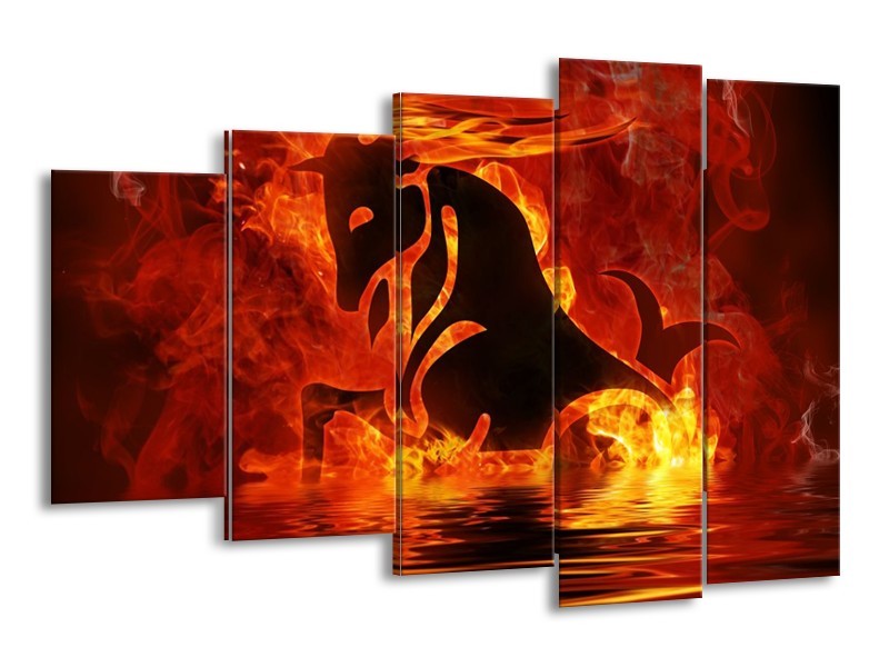 Canvas schilderij Abstract | Oranje, Bruin, Zwart | 150x100cm 5Luik