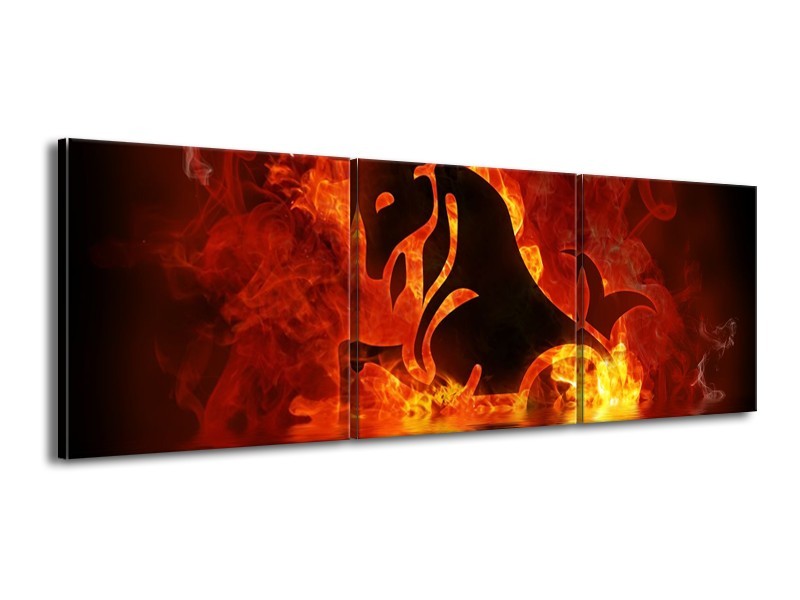 Canvas schilderij Abstract | Oranje, Bruin, Zwart | 150x50cm 3Luik