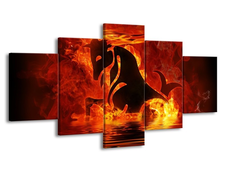 Canvas schilderij Abstract | Oranje, Bruin, Zwart | 150x80cm 5Luik