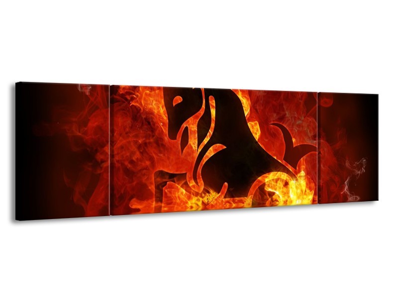 Canvas schilderij Abstract | Oranje, Bruin, Zwart | 170x50cm 3Luik