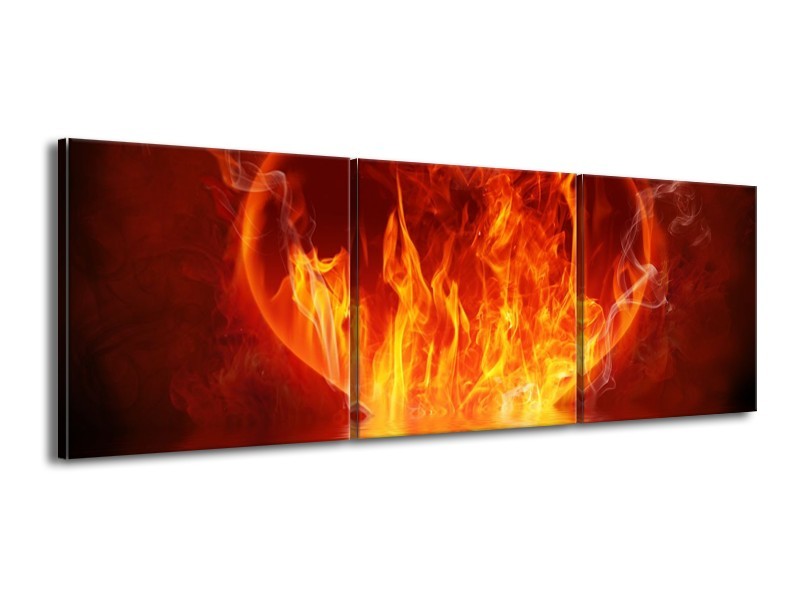 Canvas schilderij Abstract | Oranje, Bruin, Zwart | 150x50cm 3Luik