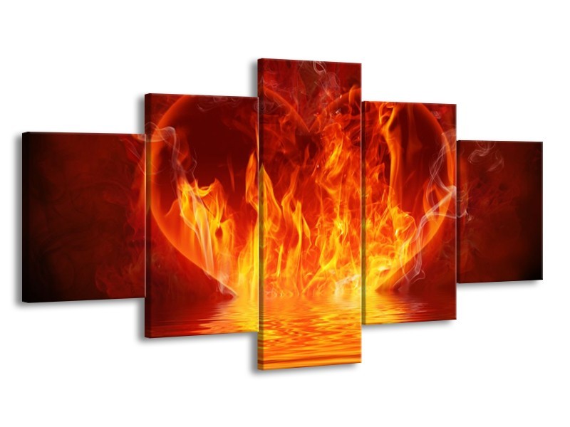 Canvas schilderij Abstract | Oranje, Bruin, Zwart | 150x80cm 5Luik