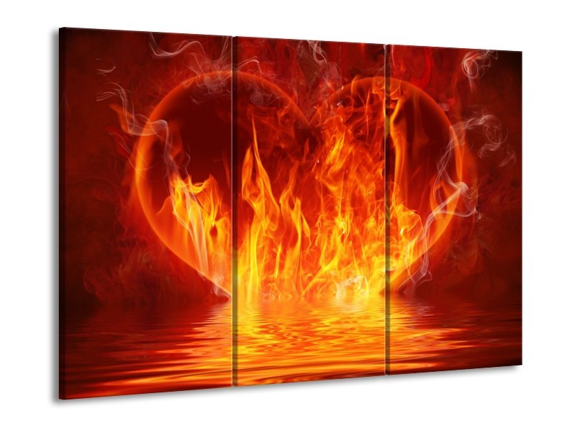 Canvas schilderij Abstract | Oranje, Bruin, Zwart | 90x60cm 3Luik