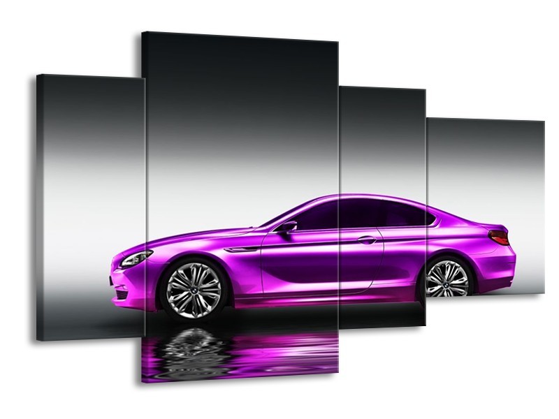 Glas schilderij Auto | Grijs, Paars | 120x75cm 4Luik