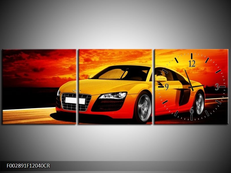 Klok schilderij Audi | Oranje, Zwart, Geel | 120x40cm 3Luik