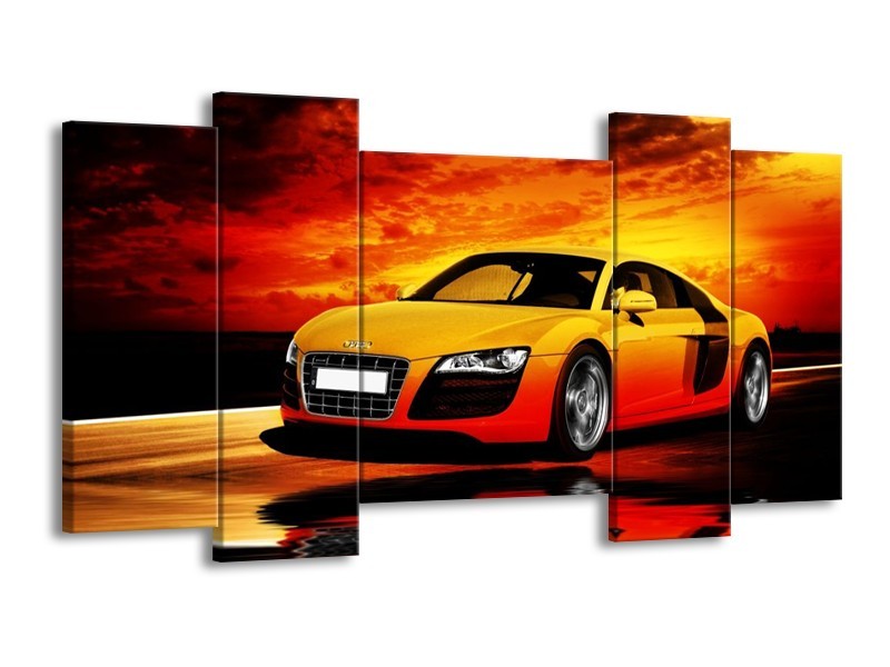 Glas schilderij Audi | Oranje, Zwart, Geel | 120x65cm 5Luik