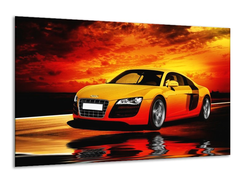Glas schilderij Audi | Oranje, Zwart, Geel | 120x70cm 1Luik