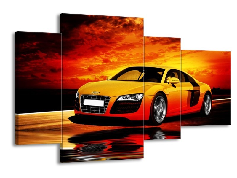 Glas schilderij Audi | Oranje, Zwart, Geel | 120x75cm 4Luik