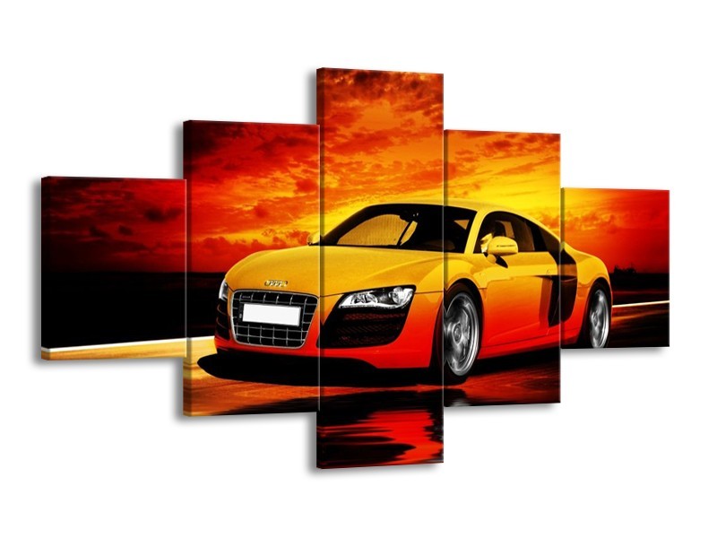 Glas schilderij Audi | Oranje, Zwart, Geel | 125x70cm 5Luik