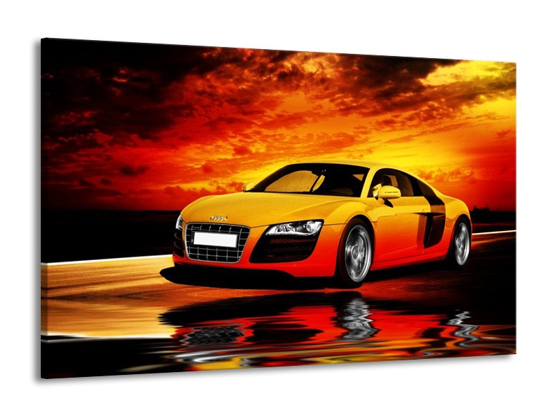 Glas schilderij Audi | Oranje, Zwart, Geel | 140x90cm 1Luik