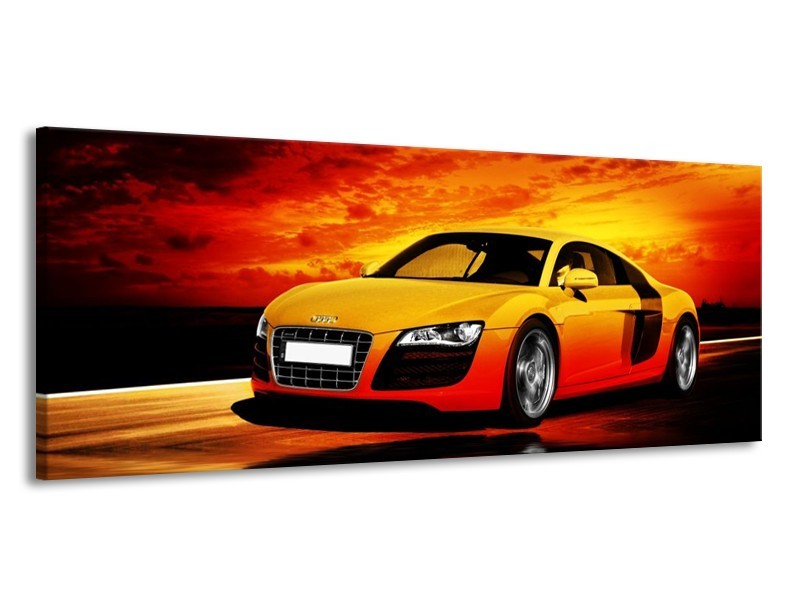 Glas schilderij Audi | Oranje, Zwart, Geel | 145x58cm 1Luik