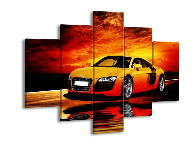 Glas schilderij Audi | Oranje, Zwart, Geel | 150x105cm 5Luik