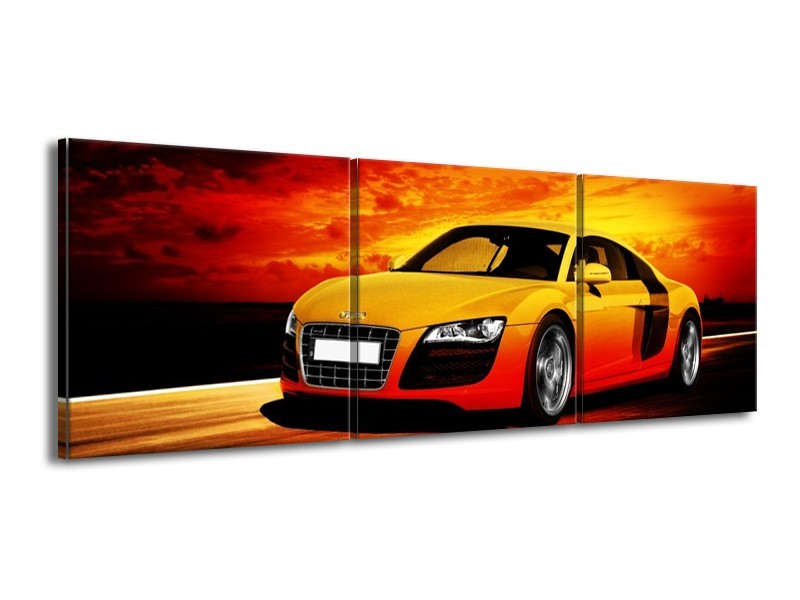 Glas schilderij Audi | Oranje, Zwart, Geel | 150x50cm 3Luik