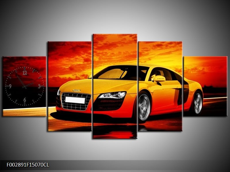 Klok schilderij Audi | Oranje, Zwart, Geel | 150x70cm 5Luik