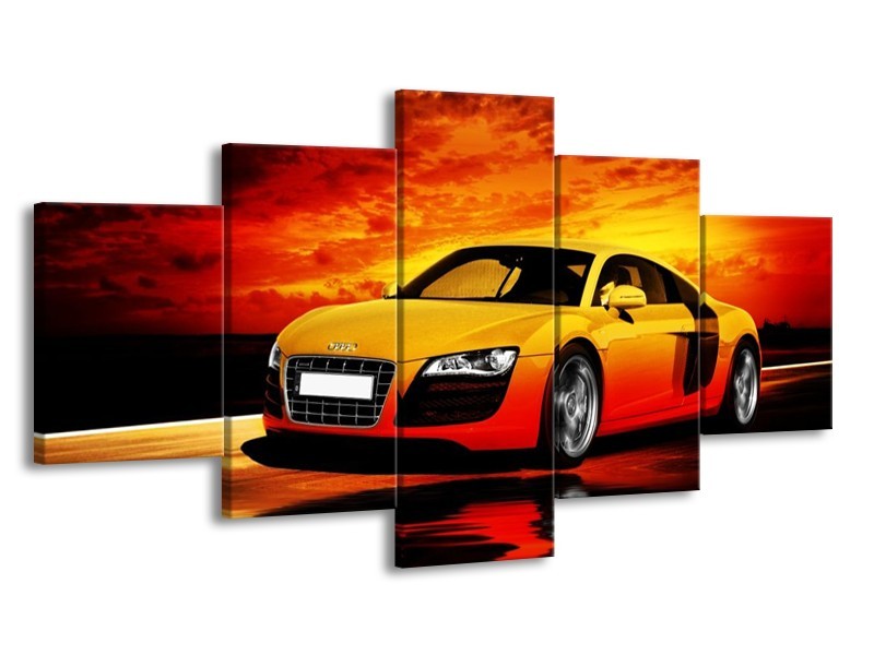 Glas schilderij Audi | Oranje, Zwart, Geel | 150x80cm 5Luik