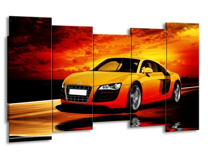 Glas schilderij Audi | Oranje, Zwart, Geel | 150x80cm 5Luik