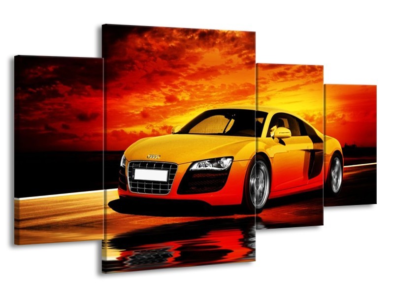 Glas schilderij Audi | Oranje, Zwart, Geel | 160x90cm 4Luik