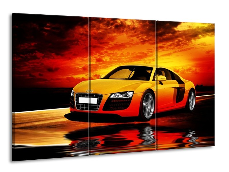 Glas schilderij Audi | Oranje, Zwart, Geel | 165x100cm 3Luik