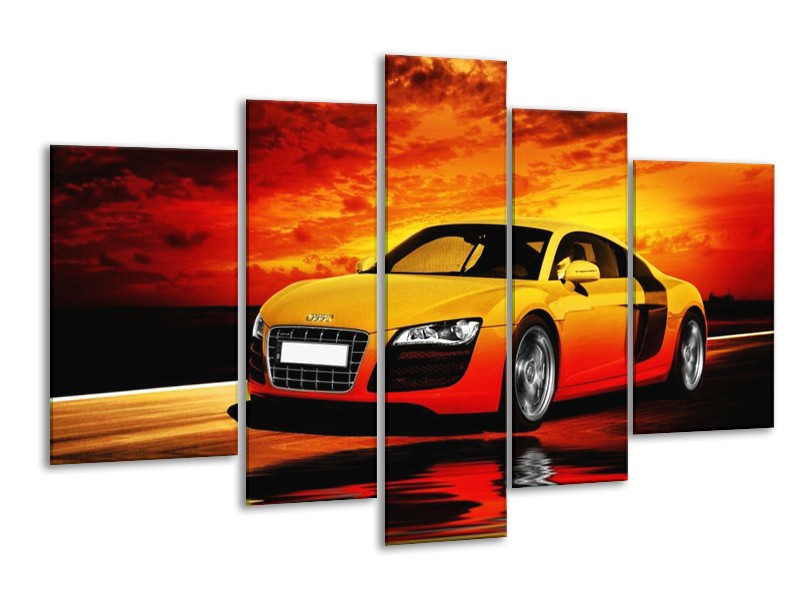 Glas schilderij Audi | Oranje, Zwart, Geel | 170x100cm 5Luik