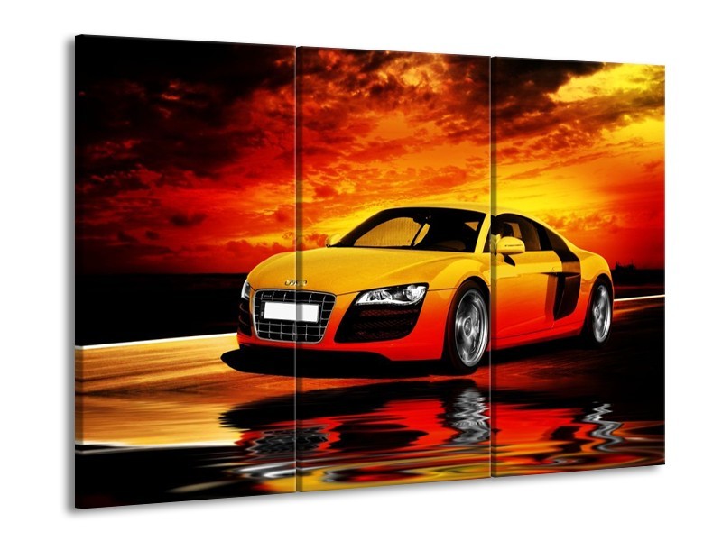 Glas schilderij Audi | Oranje, Zwart, Geel | 90x60cm 3Luik