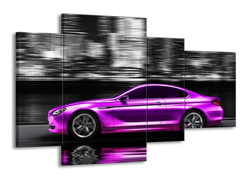Glas schilderij Auto | Paars, Zwart, Grijs | 120x75cm 4Luik